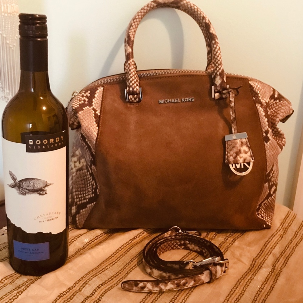 Authentic Michael Kors Suede and Snakeskin Satchel